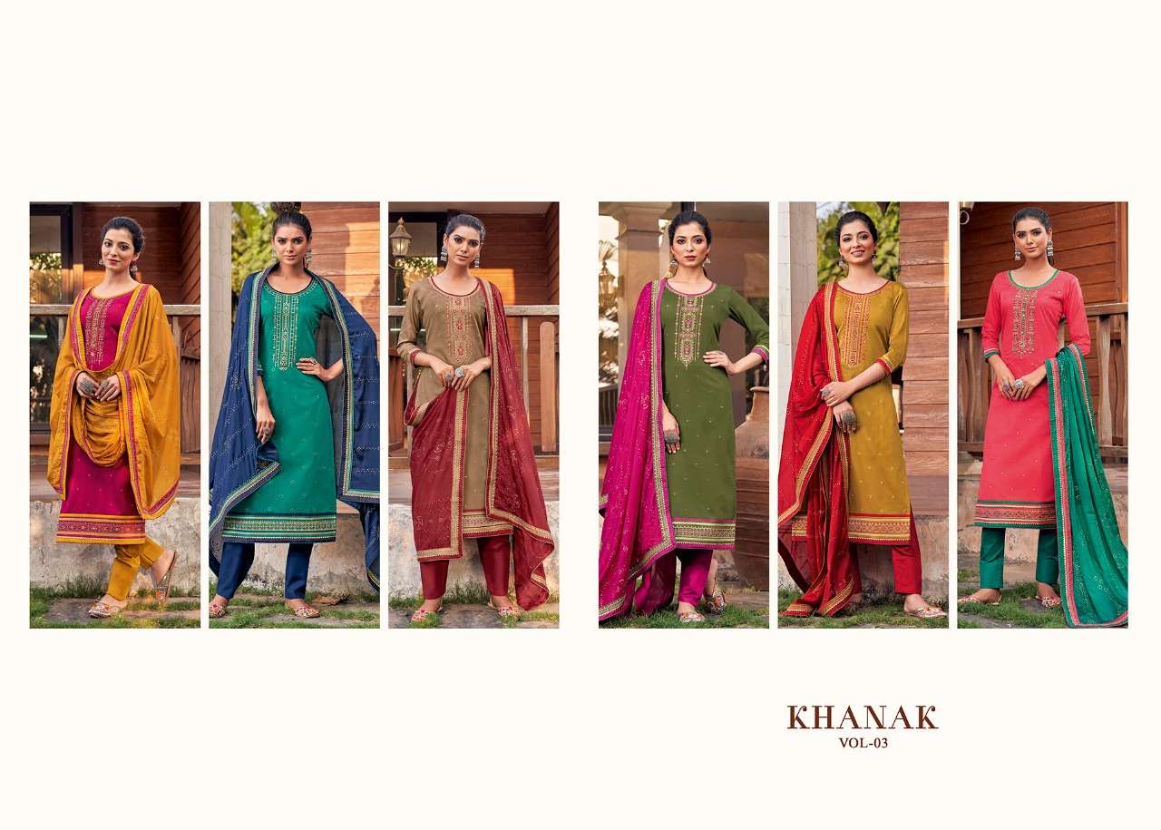 KHANAK VOL-3 BY TRIPLE AAA 3001 TO 3006 SERIES BEAUTIFUL SUITS COLORFUL STYLISH FANCY CASUAL WEAR & ETHNIC WEAR JAM SILK EMBROIDERED DRESSES AT WHOLESALE PRICE