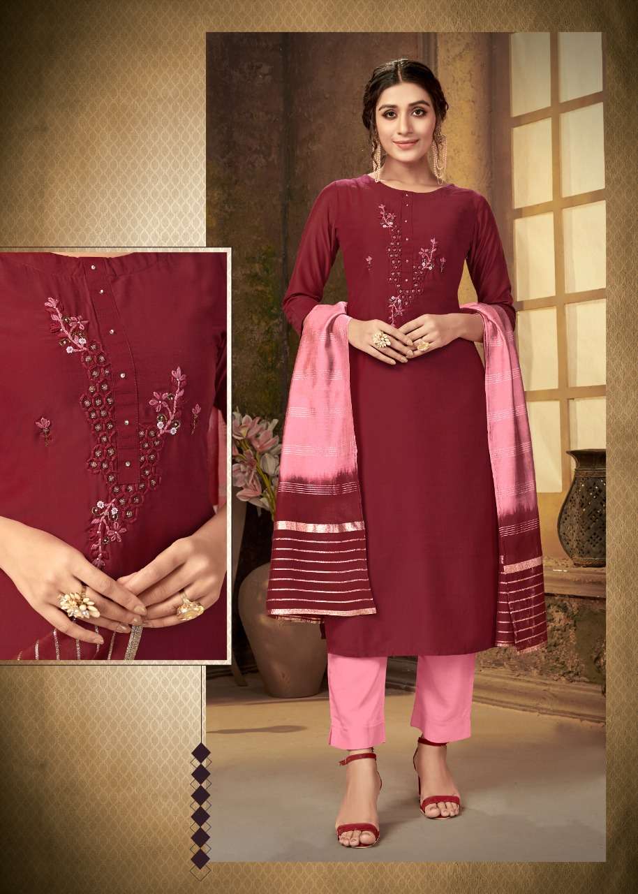 PULSBEBRRY BY 4 COLOURS 10001 TO 10005 SERIES BEAUTIFUL SUITS COLORFUL STYLISH FANCY CASUAL WEAR & ETHNIC WEAR PURE MUSLIN WITH HANDWORK DRESSES AT WHOLESALE PRICE