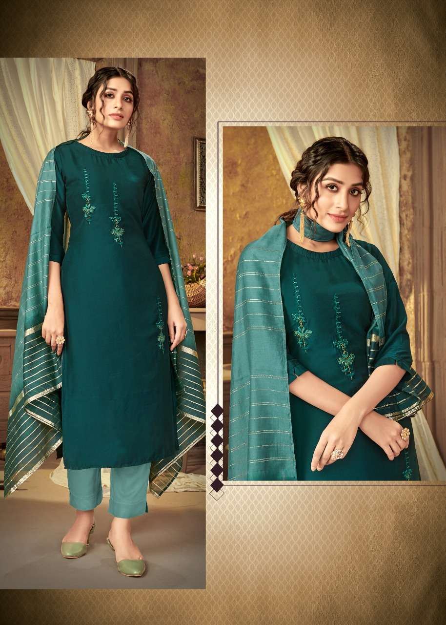 PULSBEBRRY BY 4 COLOURS 10001 TO 10005 SERIES BEAUTIFUL SUITS COLORFUL STYLISH FANCY CASUAL WEAR & ETHNIC WEAR PURE MUSLIN WITH HANDWORK DRESSES AT WHOLESALE PRICE
