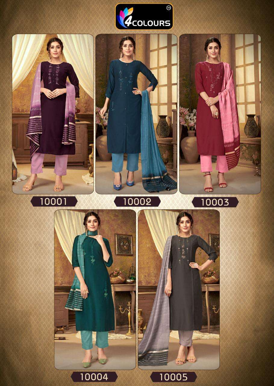 PULSBEBRRY BY 4 COLOURS 10001 TO 10005 SERIES BEAUTIFUL SUITS COLORFUL STYLISH FANCY CASUAL WEAR & ETHNIC WEAR PURE MUSLIN WITH HANDWORK DRESSES AT WHOLESALE PRICE