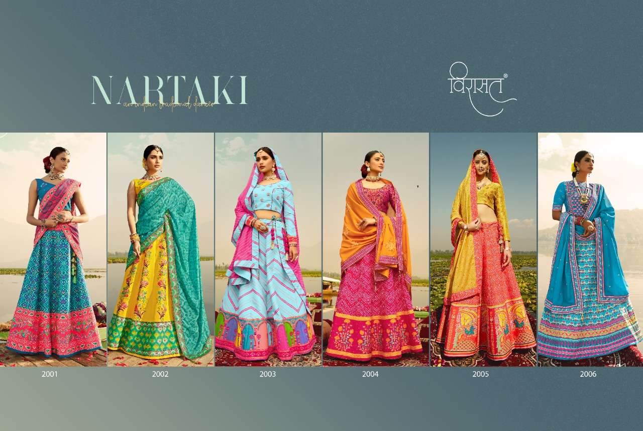 NARTAKI BY VIRASAT 2001 TO 2006 SERIES BEAUTIFUL COLORFUL FANCY WEDDING COLLECTION OCCASIONAL WEAR & PARTY WEAR HEAVY KILLER SILK LEHENGAS AT WHOLESALE PRICE