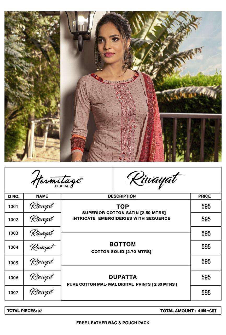 RIWAYAT BY HERMITAGE 1101 TO 1007 SERIES BEAUTIFUL SUITS COLORFUL STYLISH FANCY CASUAL WEAR & ETHNIC WEAR PURE LAWN COTTON EMBROIDERED DRESSES AT WHOLESALE PRICE