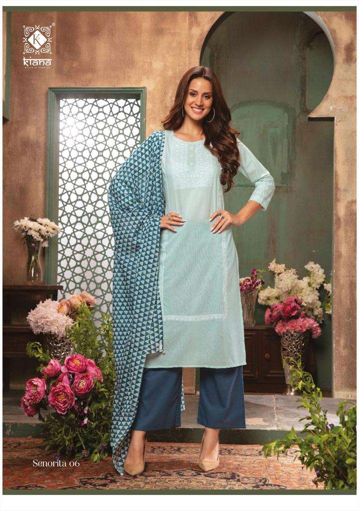 SENORITA BY KIANA 01 TO 08 SERIES BEAUTIFUL SUITS COLORFUL STYLISH FANCY CASUAL WEAR & ETHNIC WEAR PURE COTTON CHIKAN WORK DRESSES AT WHOLESALE PRICE