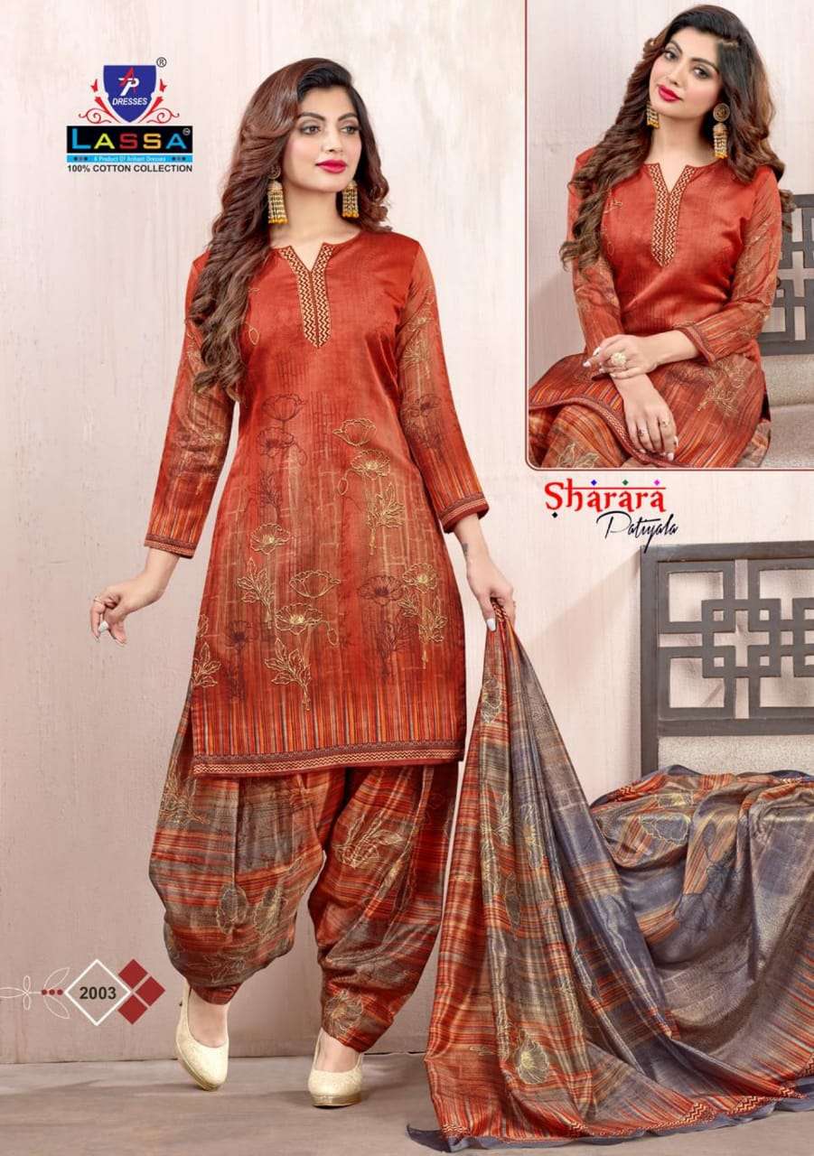 SHARARA PATIYALA VOL-2 BY LASSA 2001 TO 2010 SERIES BEAUTIFUL STYLISH SUITS FANCY COLORFUL CASUAL WEAR & ETHNIC WEAR & READY TO WEAR PURE COTTON DRESSES AT WHOLESALE PRICE