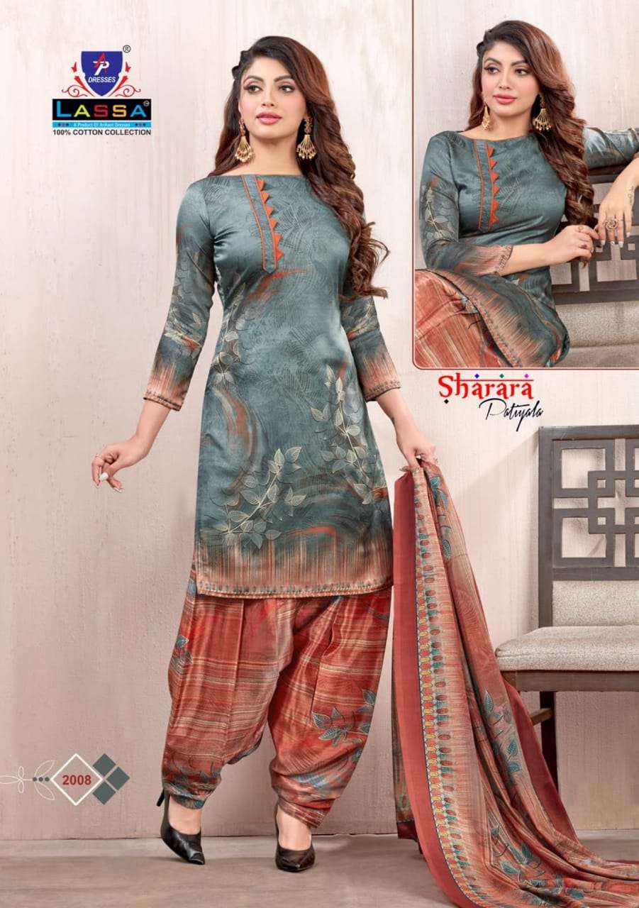 SHARARA PATIYALA VOL-2 BY LASSA 2001 TO 2010 SERIES BEAUTIFUL STYLISH SUITS FANCY COLORFUL CASUAL WEAR & ETHNIC WEAR & READY TO WEAR PURE COTTON DRESSES AT WHOLESALE PRICE