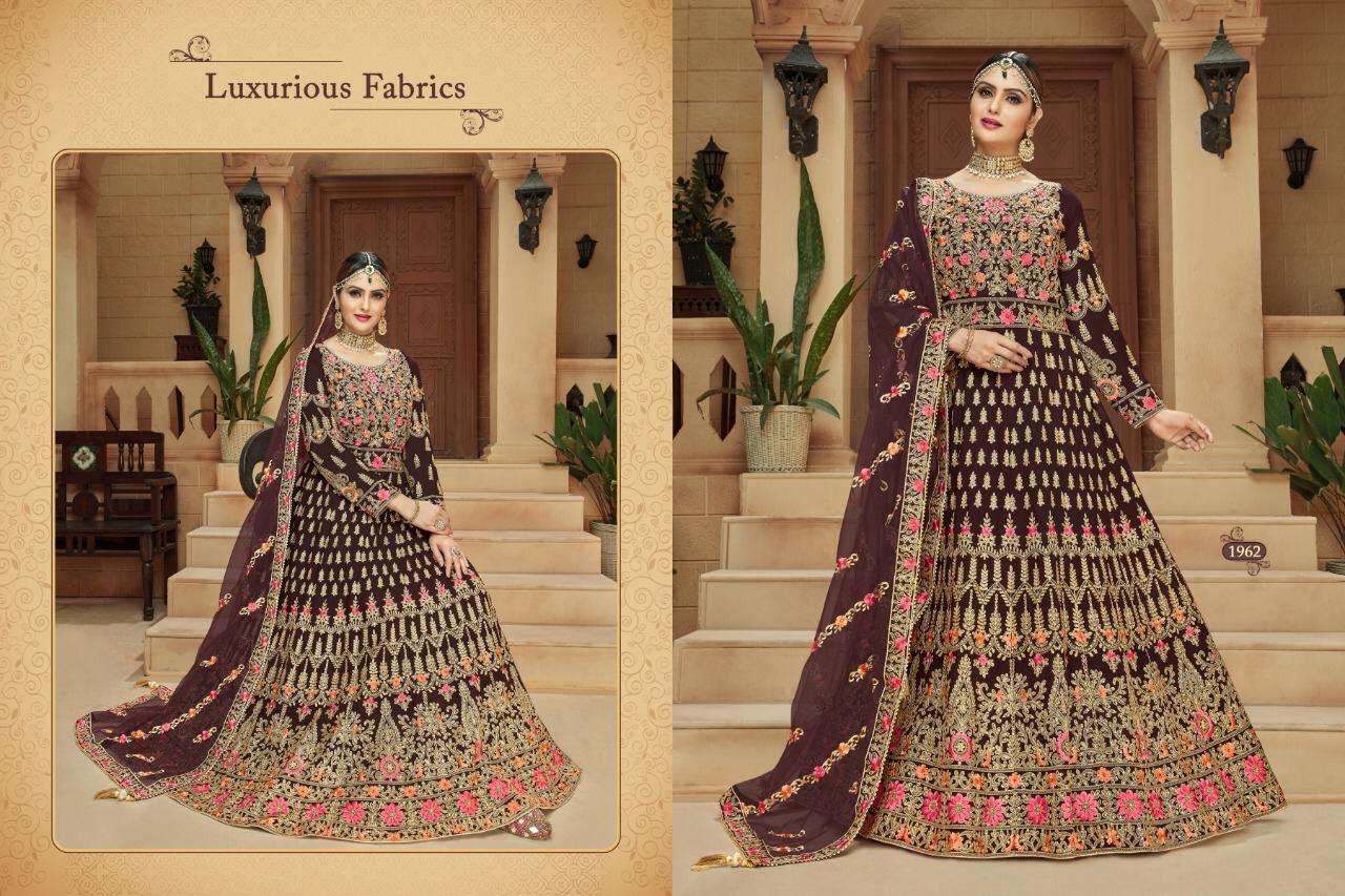 MASTANI BY A.M. CREATION 1961 TO 1964 SERIES BEAUTIFUL STYLISH ANARKALI SUITS FANCY COLORFUL CASUAL WEAR & ETHNIC WEAR & READY TO WEAR FAUX GEORGETTE EMBROIDERED DRESSES AT WHOLESALE PRICE