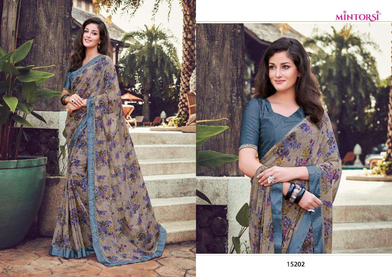 BRINDA BY MINTORSI INDIAN TRADITIONAL WEAR COLLECTION BEAUTIFUL STYLISH FANCY COLORFUL PARTY WEAR & OCCASIONAL WEAR GEORGETTE PRINT SAREES AT WHOLESALE PRICE