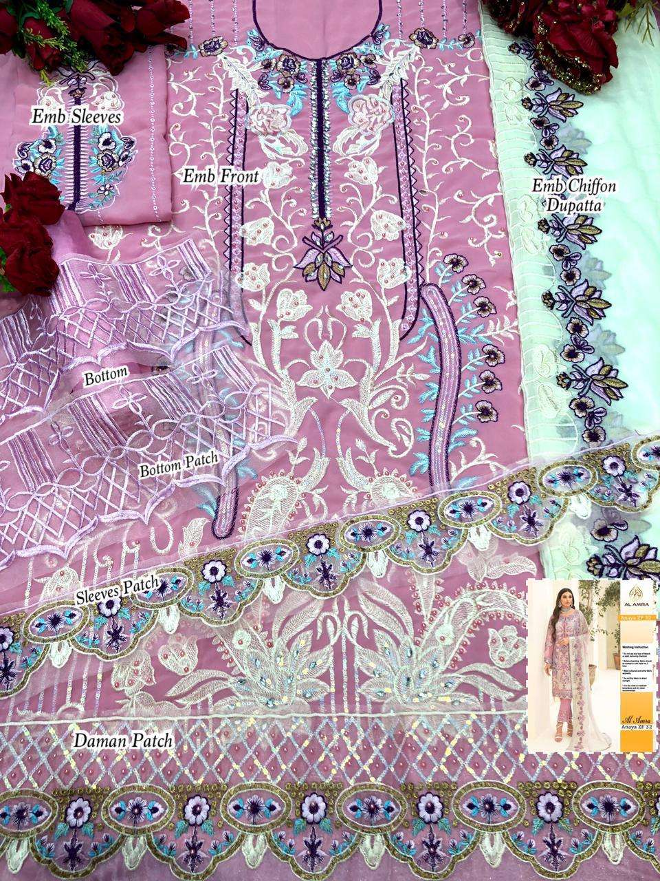ANAYA ZF 32 BY AL AMRA Z PAKISTANI SUITS BEAUTIFUL FANCY COLORFUL STYLISH PARTY WEAR & OCCASIONAL WEAR FAUX GEORGETTE WITH EMBROIDERY DRESSES AT WHOLESALE PRICE