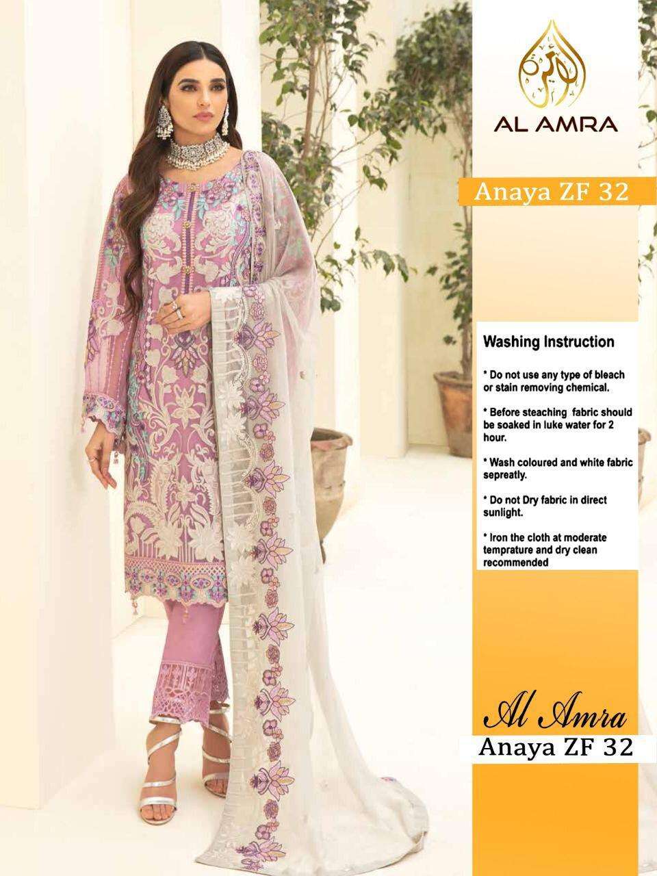 ANAYA ZF 32 BY AL AMRA Z PAKISTANI SUITS BEAUTIFUL FANCY COLORFUL STYLISH PARTY WEAR & OCCASIONAL WEAR FAUX GEORGETTE WITH EMBROIDERY DRESSES AT WHOLESALE PRICE