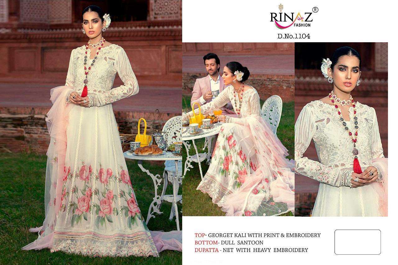 RINAZ HIT DESIGN 1104 BY RINAZ FASHION Z BEAUTIFUL STYLISH PAKISATNI SUITS FANCY COLORFUL CASUAL WEAR & ETHNIC WEAR & READY TO WEAR GEORGETTE WITH EMBROIDERY DRESSES AT WHOLESALE PRICE