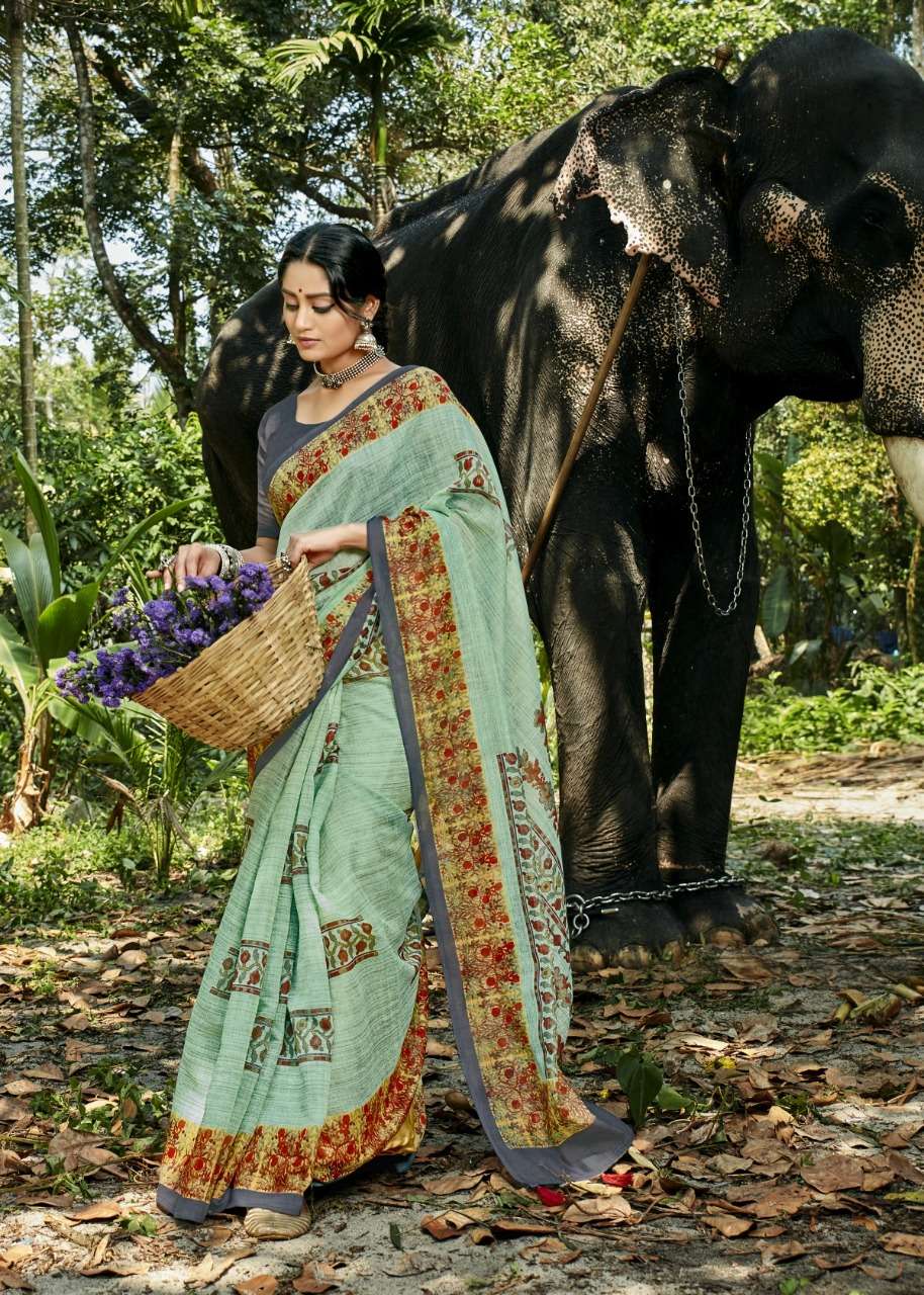 COCKTAIL BY TRIVENI 11591 TO 11598 SERIES INDIAN TRADITIONAL WEAR COLLECTION BEAUTIFUL STYLISH FANCY COLORFUL PARTY WEAR & OCCASIONAL WEAR LINEN PRINT SAREES AT WHOLESALE PRICE