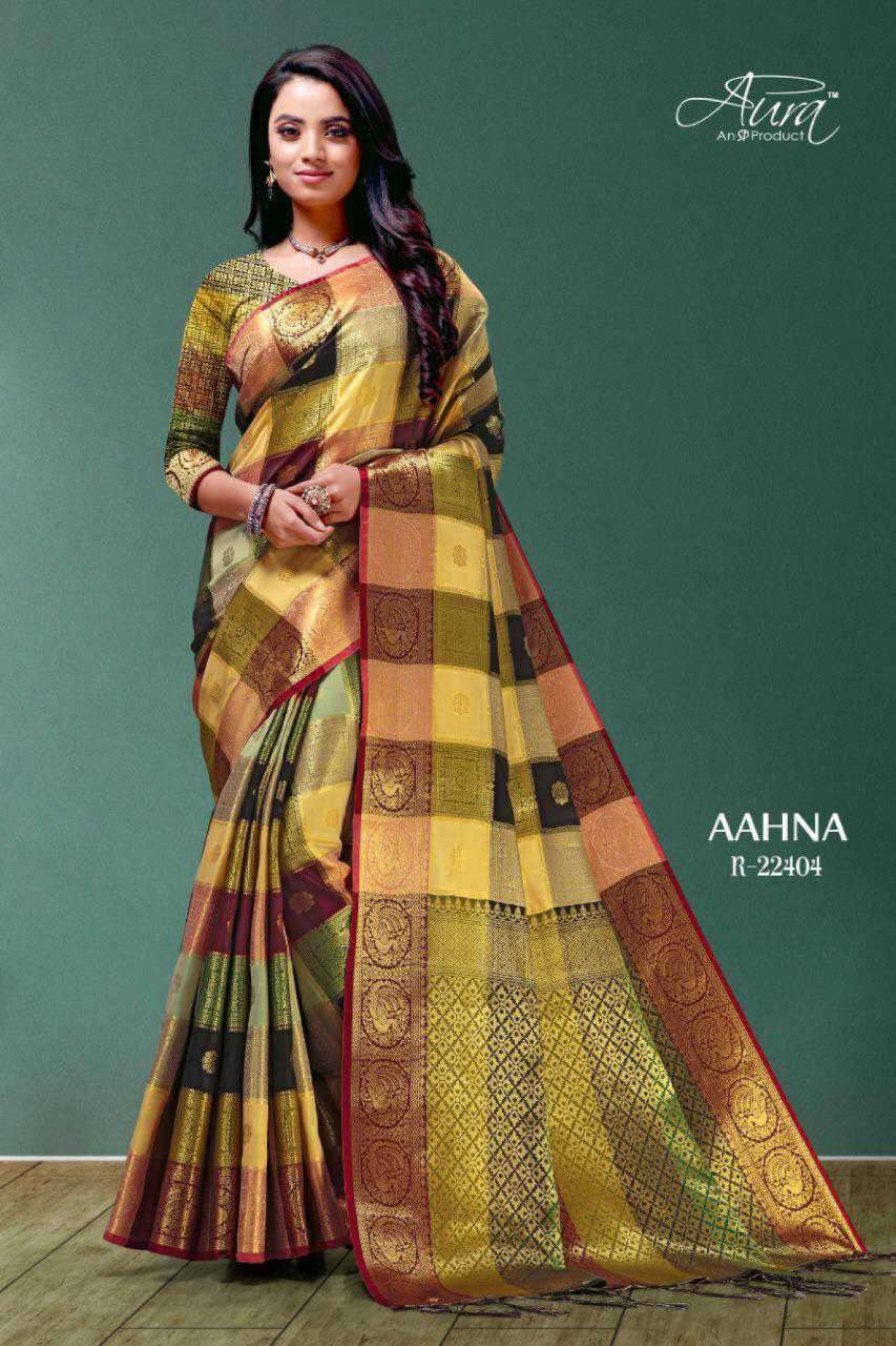 AAHNA BY AURA 22401 TO 22409 SERIES INDIAN TRADITIONAL WEAR COLLECTION BEAUTIFUL STYLISH FANCY COLORFUL PARTY WEAR & OCCASIONAL WEAR SOFT SILK SAREES AT WHOLESALE PRICE