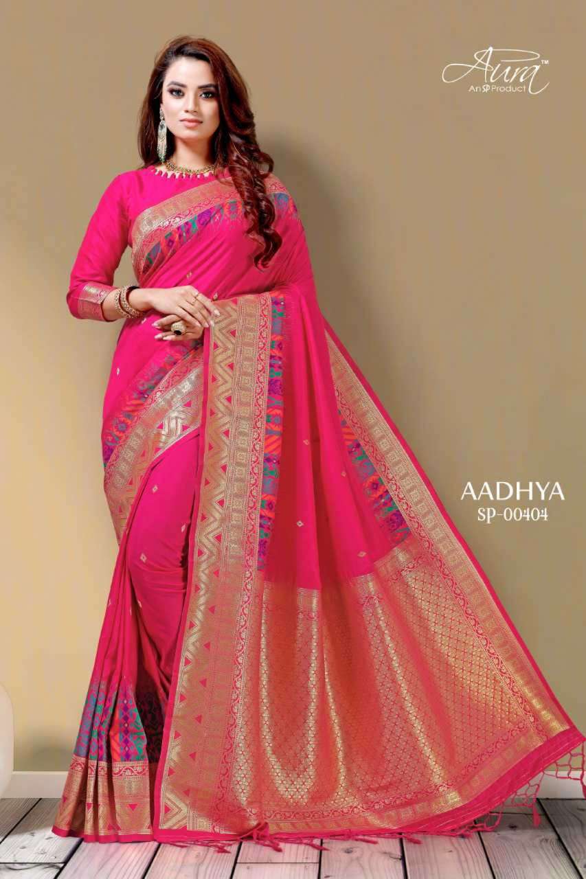 AADHYA BY AURA 00401 TO 00405 SERIES INDIAN TRADITIONAL WEAR COLLECTION BEAUTIFUL STYLISH FANCY COLORFUL PARTY WEAR & OCCASIONAL WEAR SOFT SILK SAREES AT WHOLESALE PRICE
