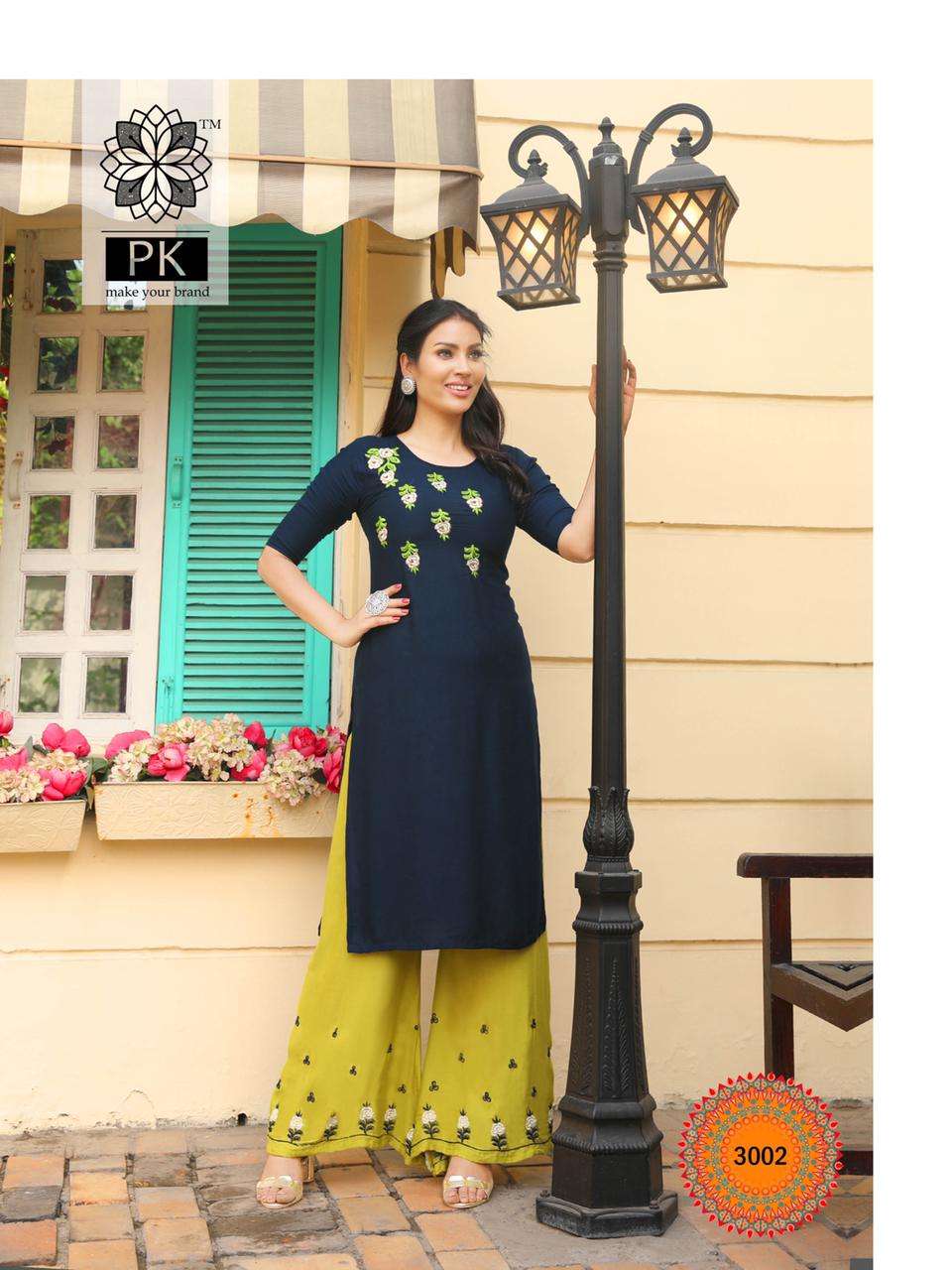 PLAZO CITY VOL-3 BY PK 3001 TO 3012 SERIES STYLISH FANCY BEAUTIFUL COLORFUL CASUAL WEAR & ETHNIC WEAR RAYON EMBROIDERED KURTIS WITH BOTTOM AT WHOLESALE PRICE