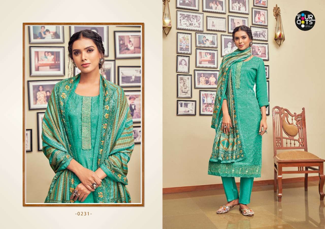 AVSAR VOL-3 BY FOUR DOTS 0231 TO 0234 SERIES INDIAN TRADITIONAL WEAR COLLECTION BEAUTIFUL STYLISH FANCY COLORFUL PARTY WEAR & OCCASIONAL WEAR PURE VISCOSE UPADA SILK DIGITAL PRINT DRESSES AT WHOLESALE PRICE