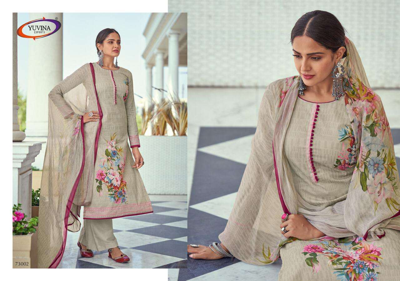 SUMMER LEAF BY YUVINA EXPORT 73001 TO 73008 SERIES BEAUTIFUL PATIYALA SUITS STYLISH FANCY COLORFUL PARTY WEAR & OCCASIONAL WEAR PURE LAWN DIGITAL PRINT DRESSES AT WHOLESALE PRICE