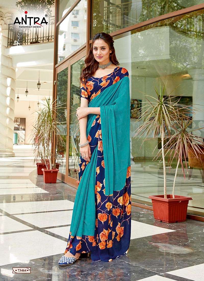 CRAZY GIRL BY ANTRA 73461 TO 73470 SERIES INDIAN TRADITIONAL WEAR COLLECTION BEAUTIFUL STYLISH FANCY COLORFUL PARTY WEAR & OCCASIONAL WEAR MOSS CHIFFON SAREES AT WHOLESALE PRICE