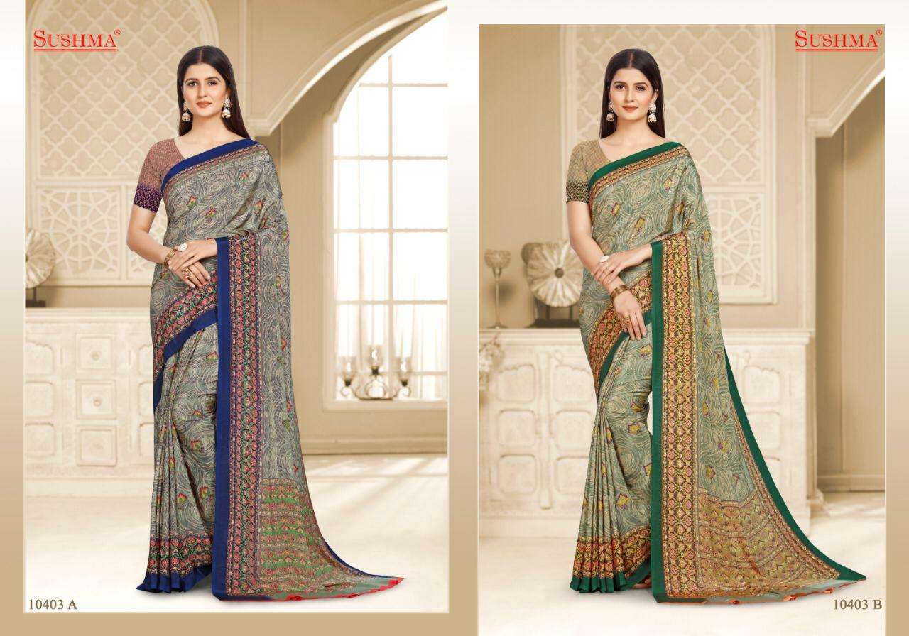 FASHIONABLE VOL-2 BY SUSHMA 10401-A TO 10406-B SERIES INDIAN TRADITIONAL WEAR COLLECTION BEAUTIFUL STYLISH FANCY COLORFUL PARTY WEAR & OCCASIONAL WEAR CREPE SAREES AT WHOLESALE PRICE