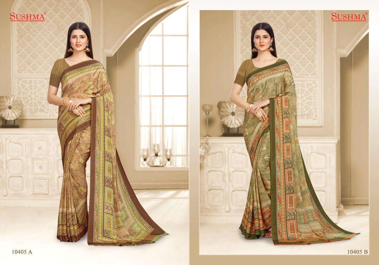 FASHIONABLE VOL-2 BY SUSHMA 10401-A TO 10406-B SERIES INDIAN TRADITIONAL WEAR COLLECTION BEAUTIFUL STYLISH FANCY COLORFUL PARTY WEAR & OCCASIONAL WEAR CREPE SAREES AT WHOLESALE PRICE