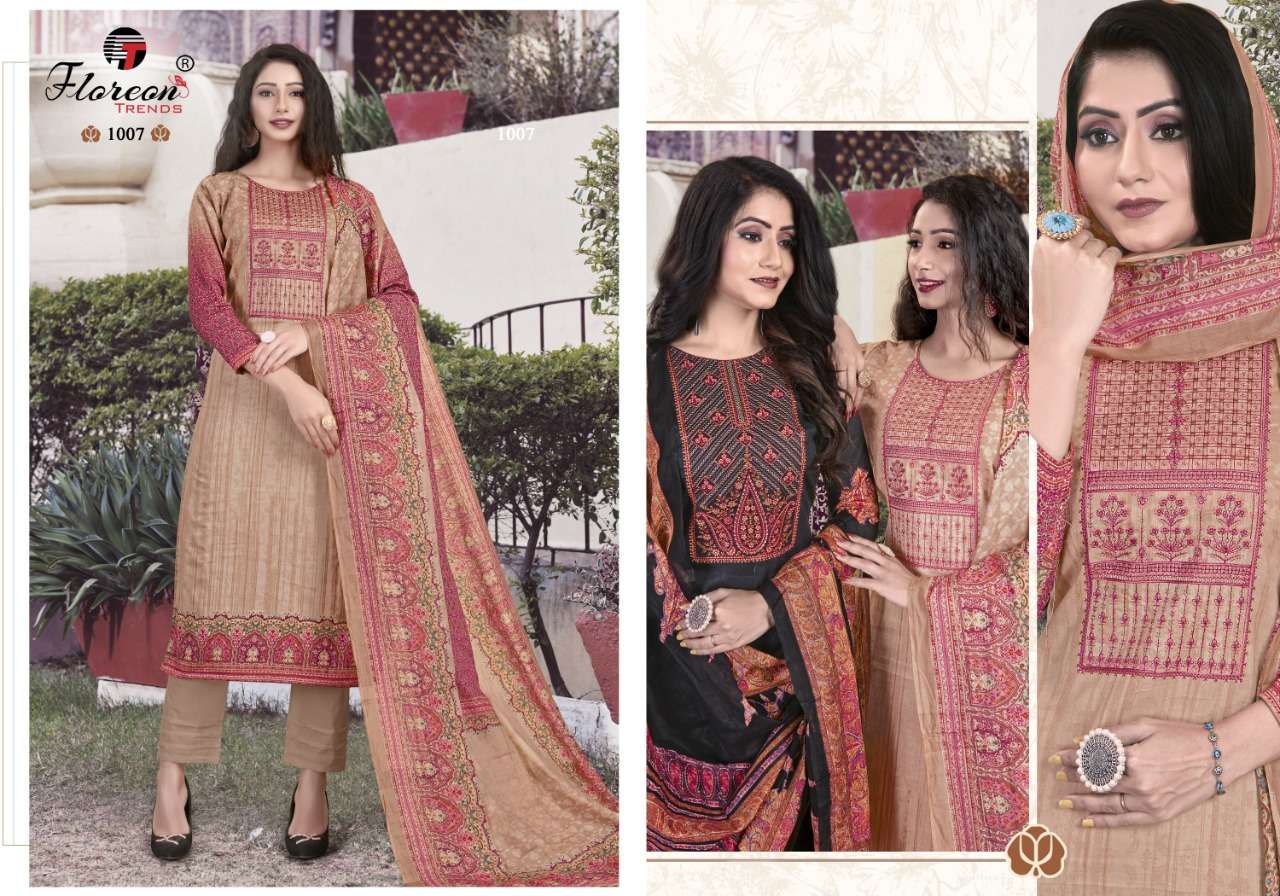 ALISHA BY FLOREON TRENDS 1001 TO 1008 SERIES BEAUTIFUL SUITS COLORFUL STYLISH FANCY CASUAL WEAR & ETHNIC WEAR GLACE COTTON SATIN PRINT EMBROIDERED DRESSES AT WHOLESALE PRICE