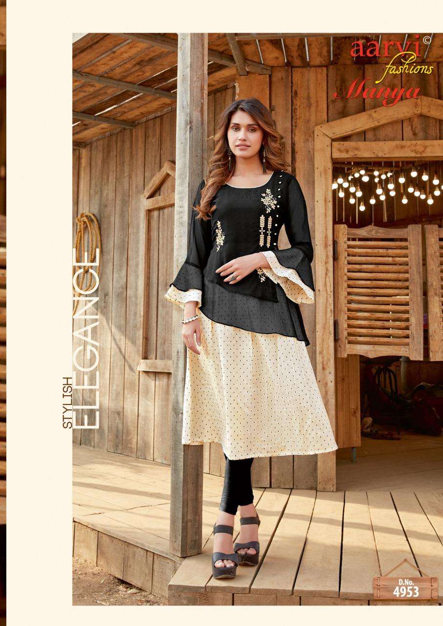 MANYA VOL-24 BY AARVI FASHION 4951 TO 4958 SERIES DESIGNER STYLISH FANCY COLORFUL BEAUTIFUL PARTY WEAR & ETHNIC WEAR COLLECTION FANCY KURTIS AT WHOLESALE PRICE