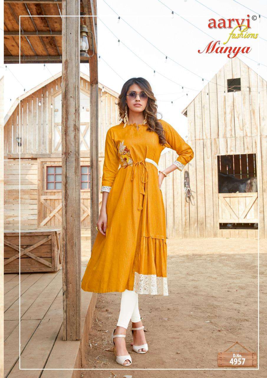 MANYA VOL-24 BY AARVI FASHION 4951 TO 4958 SERIES DESIGNER STYLISH FANCY COLORFUL BEAUTIFUL PARTY WEAR & ETHNIC WEAR COLLECTION FANCY KURTIS AT WHOLESALE PRICE