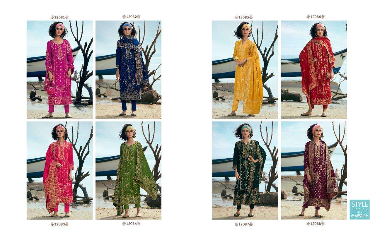 TRADITIONAL BY ZISA 12081 TO 12088 SERIES BEAUTIFUL SUITS COLORFUL STYLISH FANCY CASUAL WEAR & ETHNIC WEAR PURE DOLA JACQUARD DRESSES AT WHOLESALE PRICE