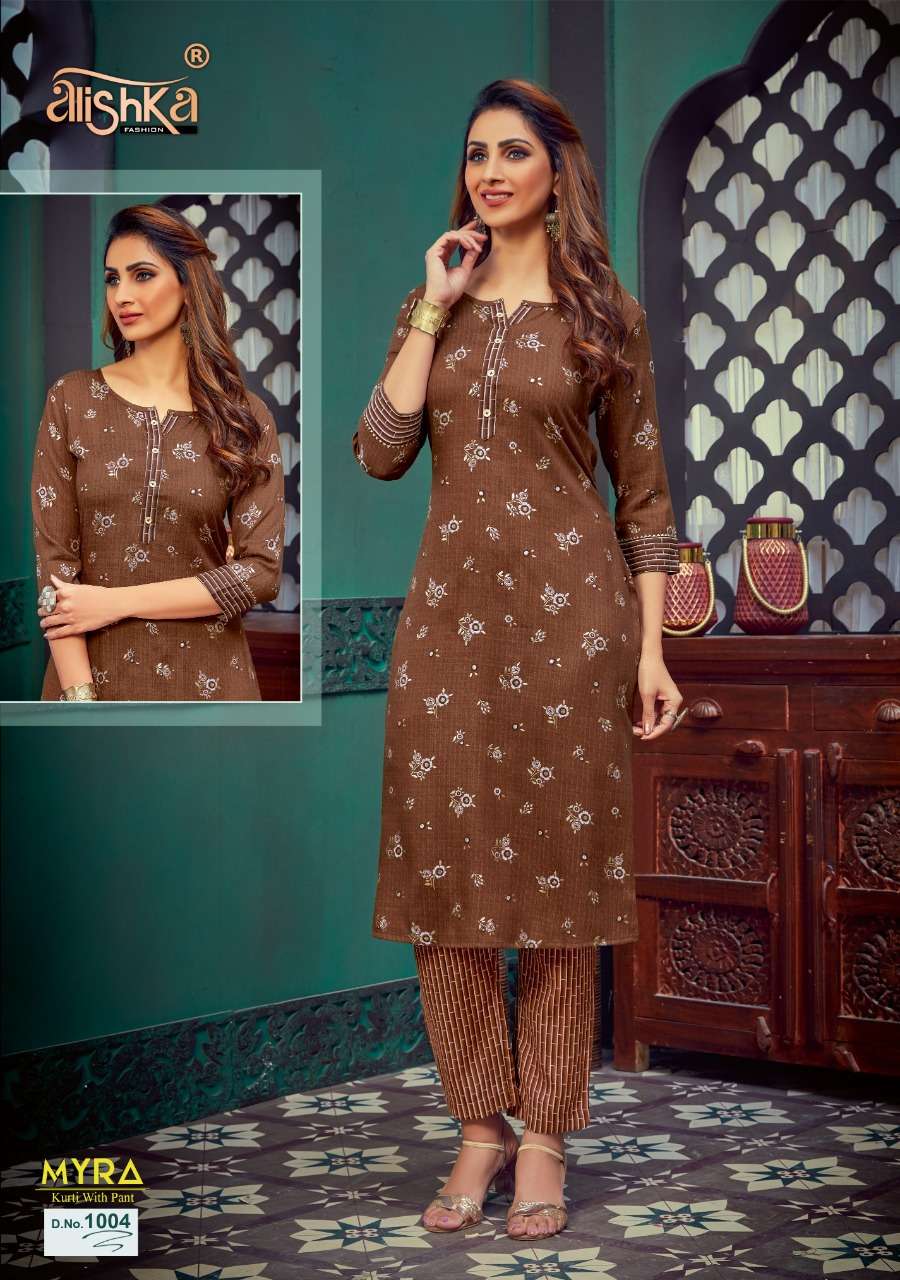 MYRA BY ALISHKA FASHION 1001 TO 1003 SERIES DESIGNER STYLISH COLORFUL FANCY BEAUTIFUL PARTY WEAR & ETHNIC WEAR RAYON PRINTED KURTIS AT WHOLESALE PRICE