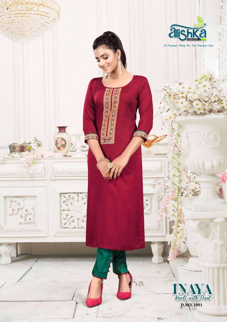 INAYA BY ALISHKA FASHION 1001 TO 1004 SERIES DESIGNER STYLISH COLORFUL FANCY BEAUTIFUL PARTY WEAR & ETHNIC WEAR REYON TWO TONE EMBROIDERY WITH HANDWORK KURTIS AT WHOLESALE PRICE