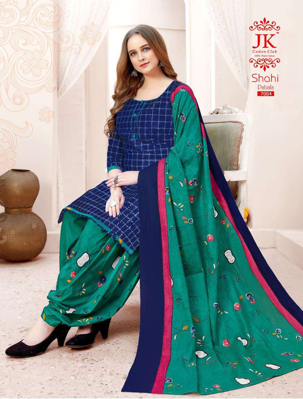 SAHI PATIYALA VOL-7 BY JK COTTON CLUB 7001 TO 7010 SERIES BEAUTIFUL SUITS COLORFUL STYLISH FANCY CASUAL WEAR & ETHNIC WEAR PURE COTTON DRESSES AT WHOLESALE PRICE