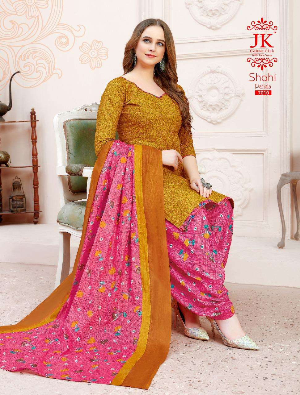 SAHI PATIYALA VOL-7 BY JK COTTON CLUB 7001 TO 7010 SERIES BEAUTIFUL SUITS COLORFUL STYLISH FANCY CASUAL WEAR & ETHNIC WEAR PURE COTTON DRESSES AT WHOLESALE PRICE