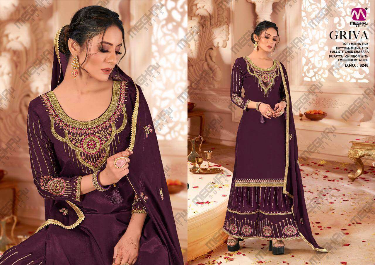 GRIVA BY MEGHALI 6243 TO 6246 SERIES DESIGNER WEDDING COLLECTION BEAUTIFUL STYLISH FANCY COLORFUL PARTY WEAR & OCCASIONAL WEAR HEAVY MISHA SILK AT WHOLESALE PRICE