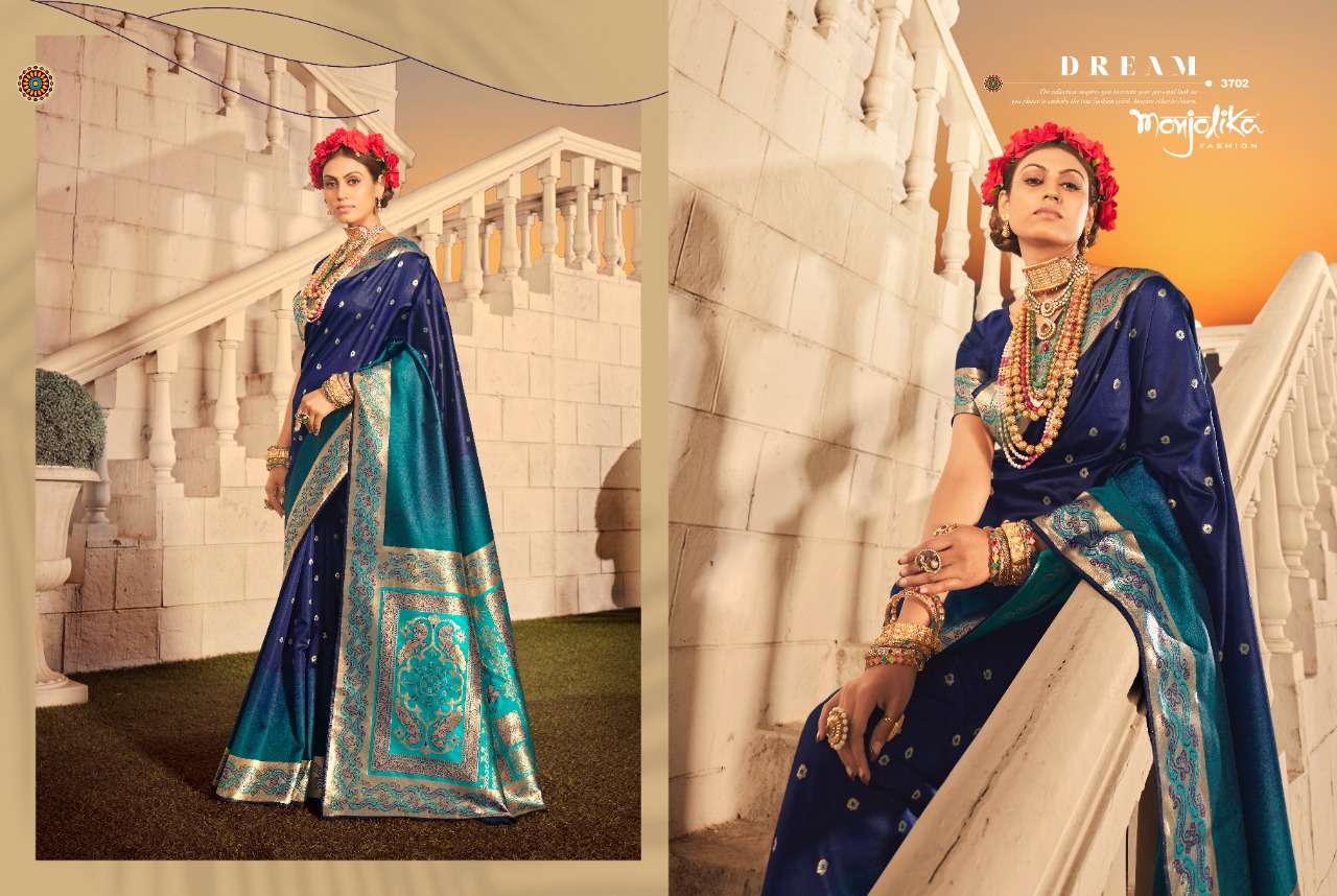 MEHER SILK BY MONJOLIKA 3701 TO 3706 SERIES INDIAN TRADITIONAL WEAR COLLECTION BEAUTIFUL STYLISH FANCY COLORFUL PARTY WEAR & OCCASIONAL WEAR SILK SAREES AT WHOLESALE PRICE