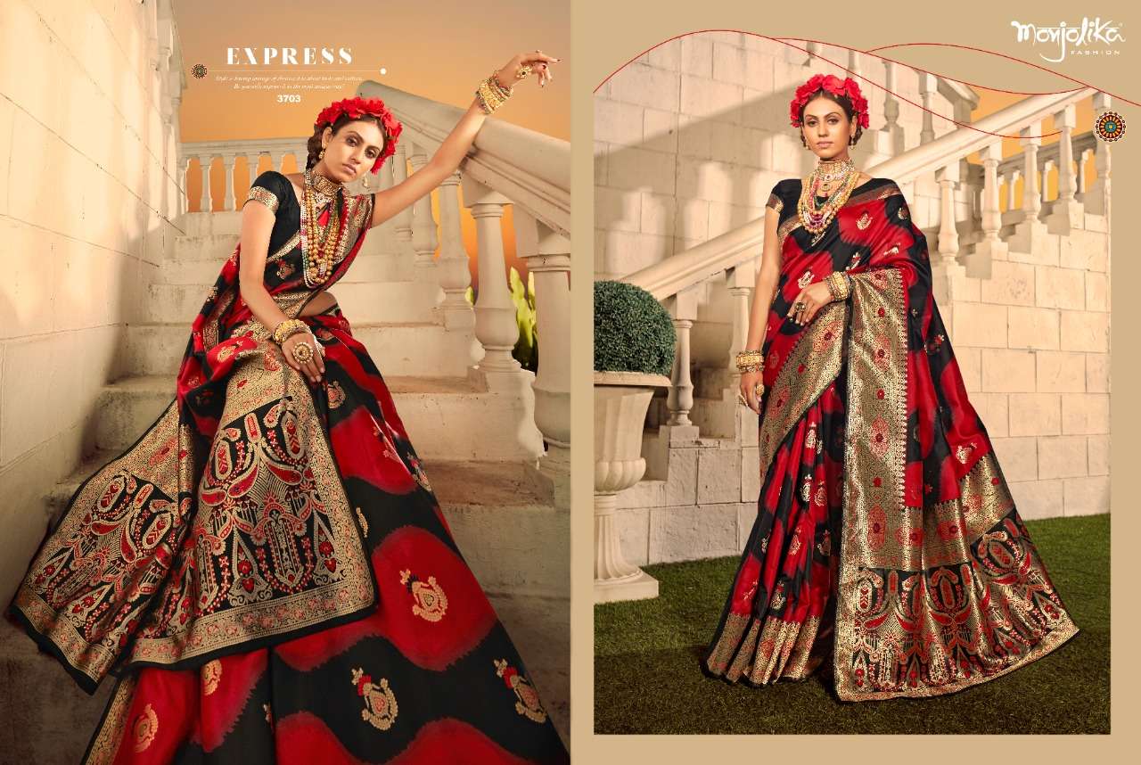 MEHER SILK BY MONJOLIKA 3701 TO 3706 SERIES INDIAN TRADITIONAL WEAR COLLECTION BEAUTIFUL STYLISH FANCY COLORFUL PARTY WEAR & OCCASIONAL WEAR SILK SAREES AT WHOLESALE PRICE