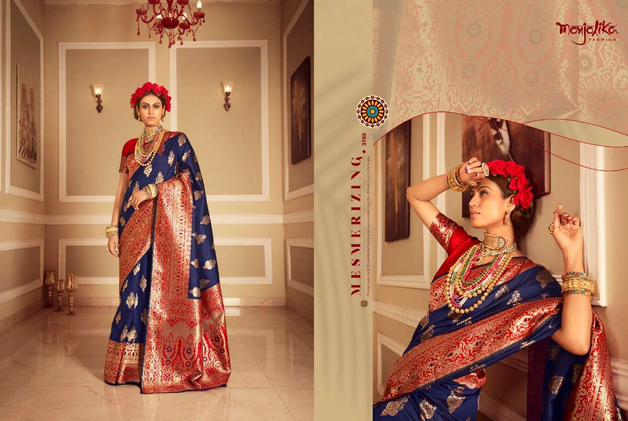MEHER SILK BY MONJOLIKA 3701 TO 3706 SERIES INDIAN TRADITIONAL WEAR COLLECTION BEAUTIFUL STYLISH FANCY COLORFUL PARTY WEAR & OCCASIONAL WEAR SILK SAREES AT WHOLESALE PRICE