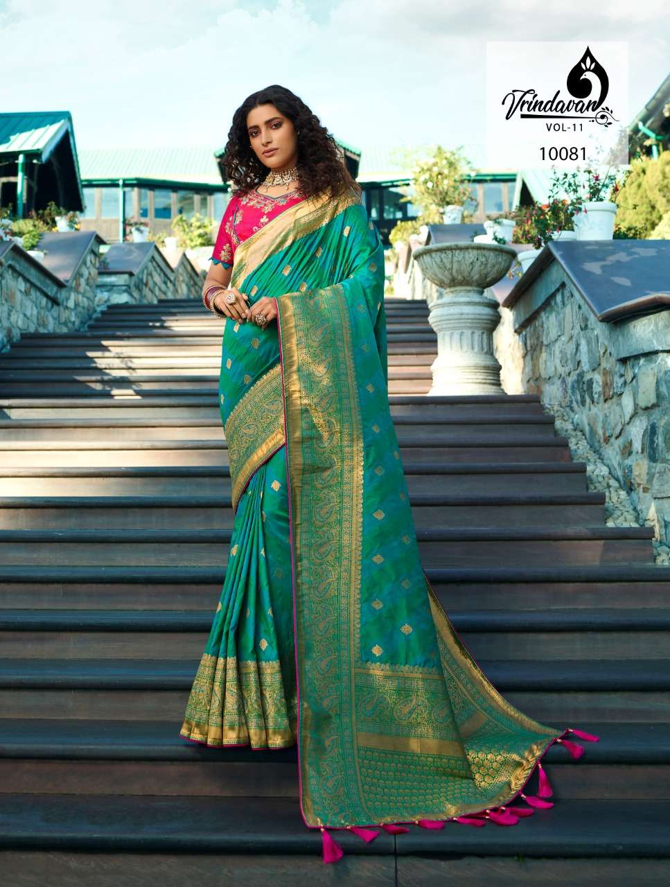 VRINDAVAN VOL-11 BY VRINDAVAN 10073 TO 10087 SERIES INDIAN TRADITIONAL WEAR COLLECTION BEAUTIFUL STYLISH FANCY COLORFUL PARTY WEAR & OCCASIONAL WEAR FANCY SAREES AT WHOLESALE PRICE