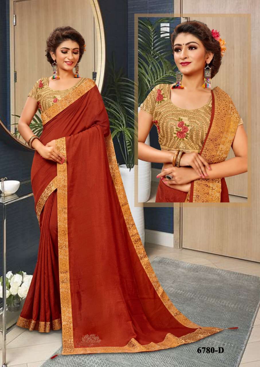 VANYA BY SITKA 6780-A TO 6780-G SERIES INDIAN TRADITIONAL WEAR COLLECTION BEAUTIFUL STYLISH FANCY COLORFUL PARTY WEAR & OCCASIONAL  VICHITRA SILK SAREE WITH HEAVY BORDER & WORK BLOUSE AT WHOLESALE PRICE