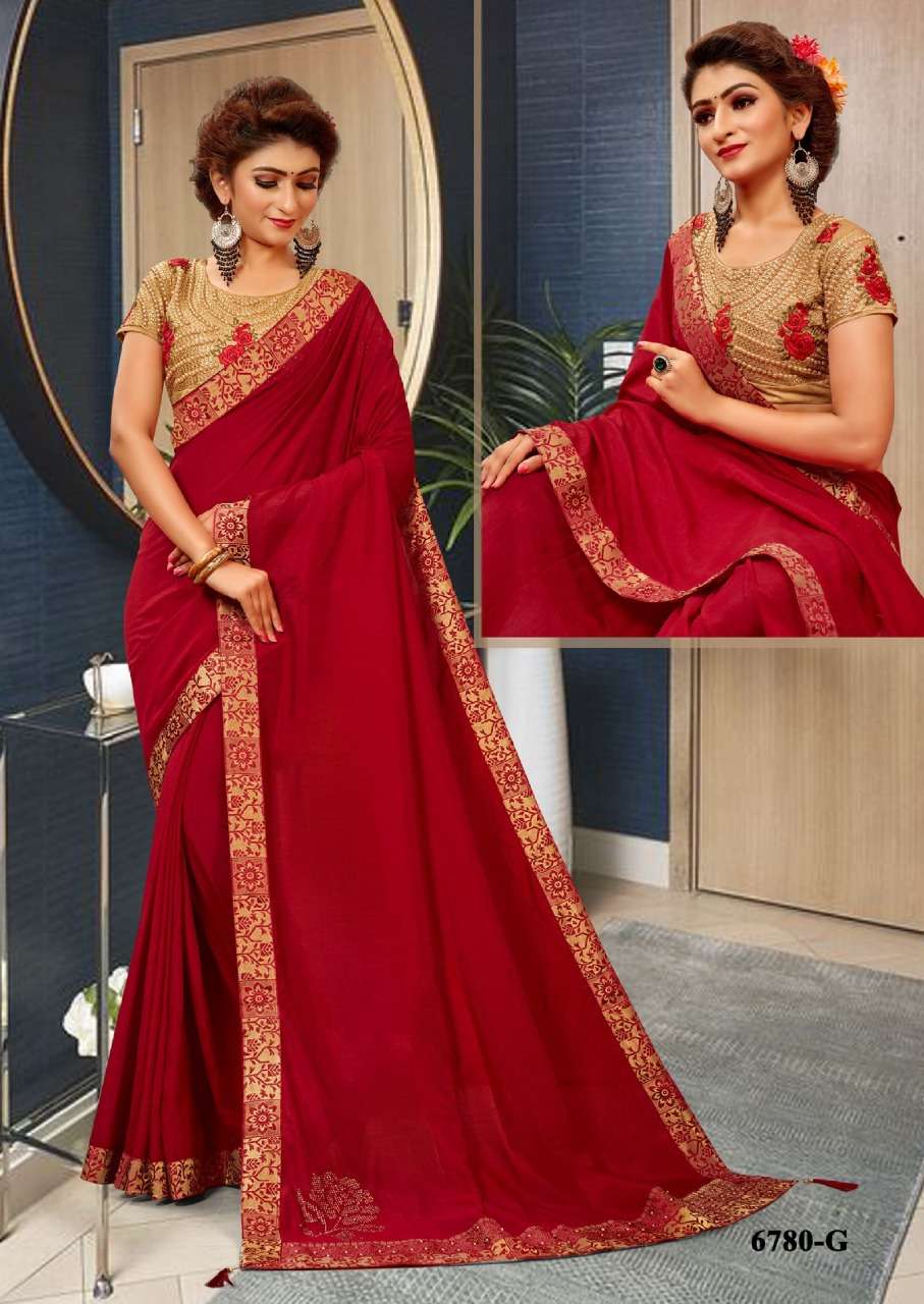 VANYA BY SITKA 6780-A TO 6780-G SERIES INDIAN TRADITIONAL WEAR COLLECTION BEAUTIFUL STYLISH FANCY COLORFUL PARTY WEAR & OCCASIONAL  VICHITRA SILK SAREE WITH HEAVY BORDER & WORK BLOUSE AT WHOLESALE PRICE