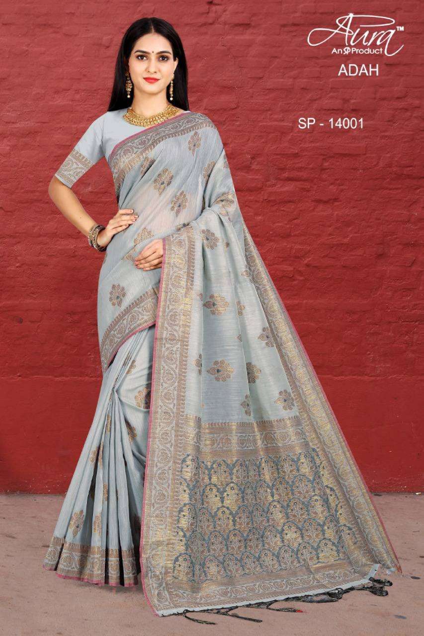 ADAH BY AURA 14001 TO 14007 SERIES INDIAN TRADITIONAL WEAR COLLECTION BEAUTIFUL STYLISH FANCY COLORFUL PARTY WEAR & OCCASIONAL WEAR KICHA SILK SAREES AT WHOLESALE PRICE
