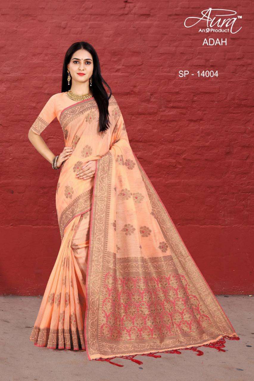 ADAH BY AURA 14001 TO 14007 SERIES INDIAN TRADITIONAL WEAR COLLECTION BEAUTIFUL STYLISH FANCY COLORFUL PARTY WEAR & OCCASIONAL WEAR KICHA SILK SAREES AT WHOLESALE PRICE