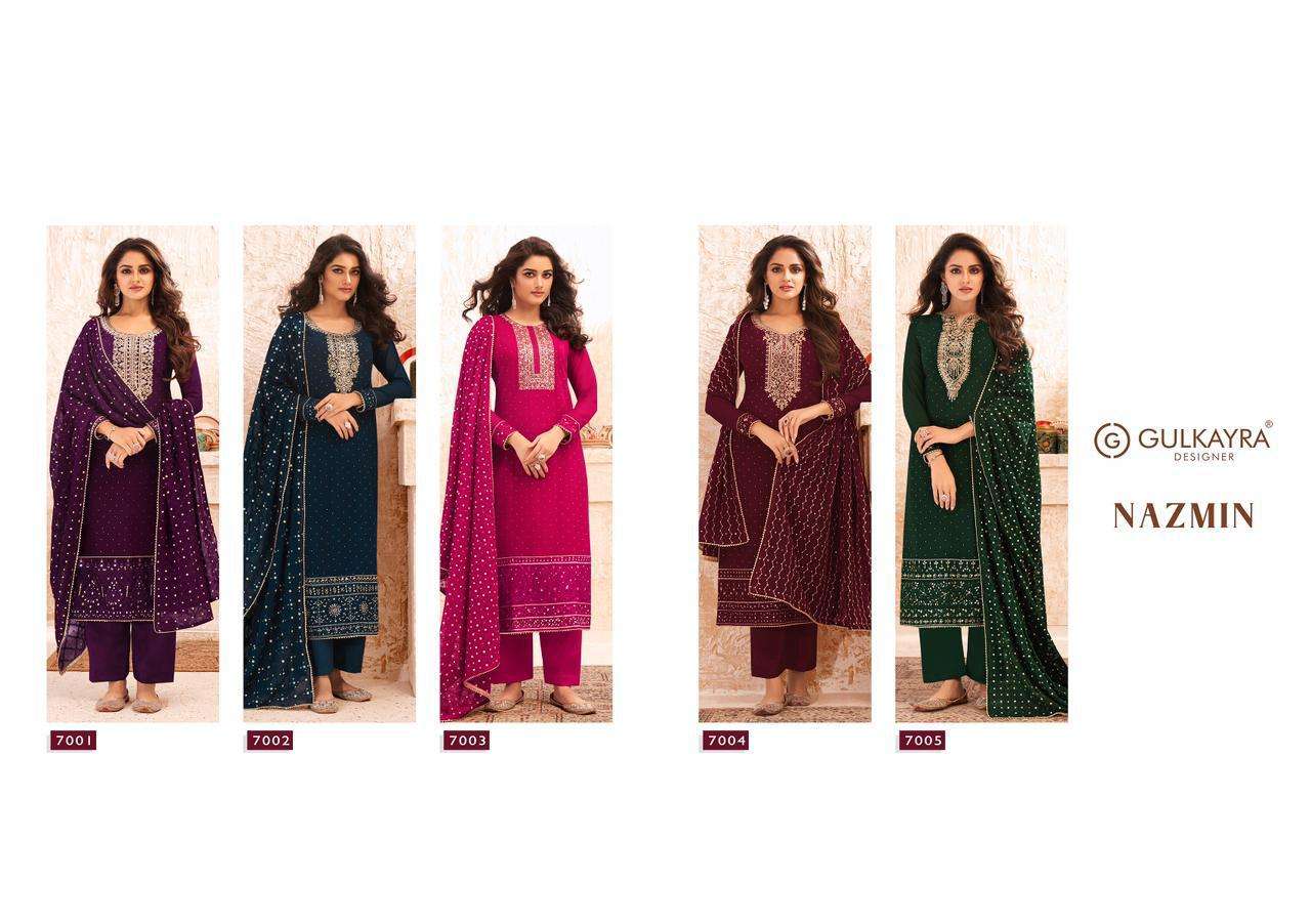 Nazmin By Gulkayra Designer 7001 To 7005 Series Beautiful Suits Colorful Stylish Fancy Casual Wear & Ethnic Wear Real Georgette Dresses At Wholesale Price