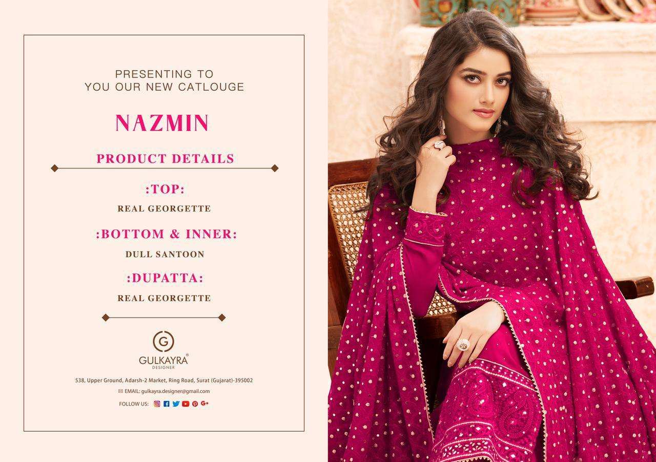 Nazmin By Gulkayra Designer 7001 To 7005 Series Beautiful Suits Colorful Stylish Fancy Casual Wear & Ethnic Wear Real Georgette Dresses At Wholesale Price