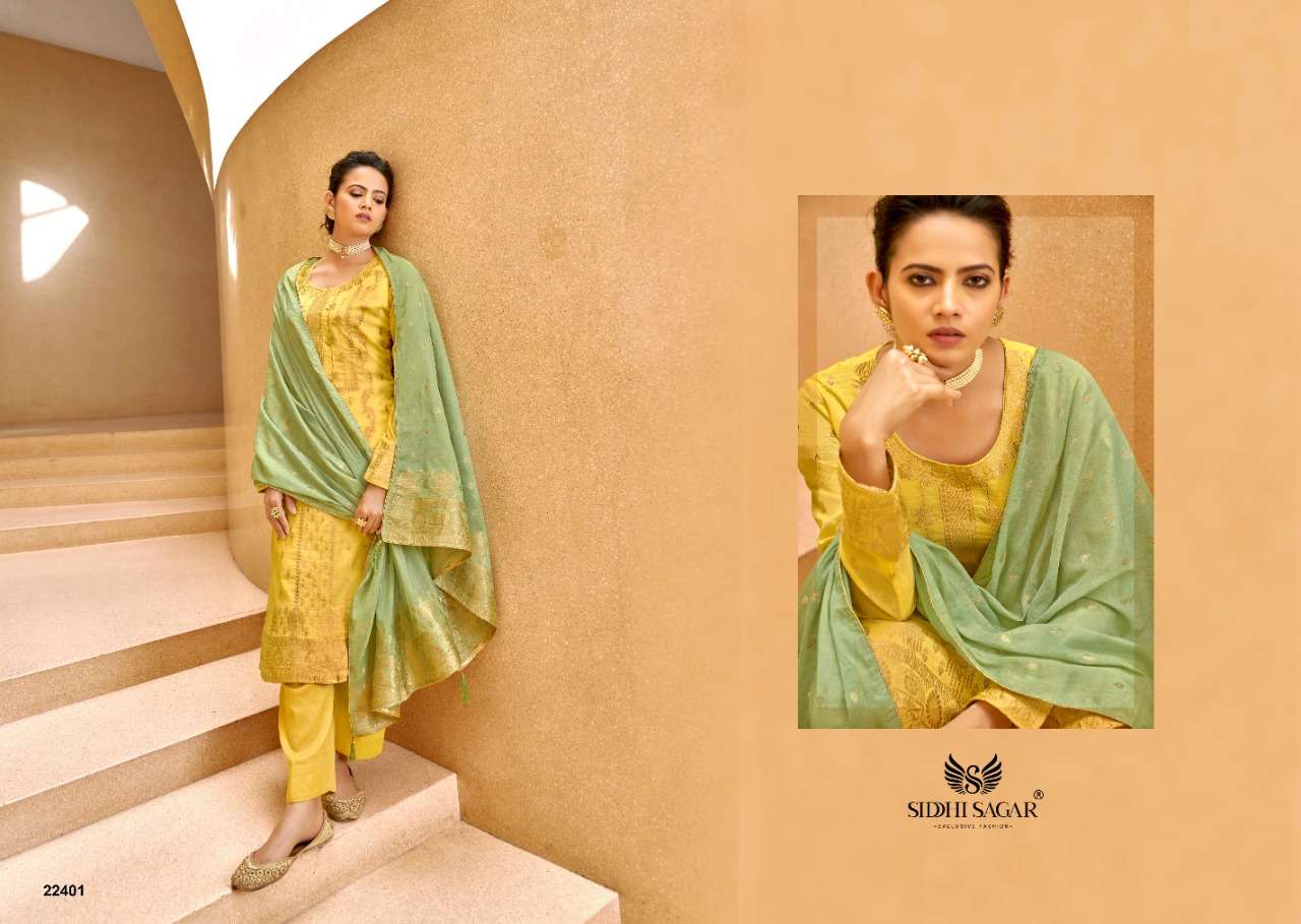 OLOVIA BY SIDDHI SAGAR 22401 TO 22406 SERIES BEAUTIFUL STYLISH SUITS FANCY COLORFUL CASUAL WEAR & ETHNIC WEAR & READY TO WEAR PURE BANARASI SILK JACQUARD DRESSES AT WHOLESALE PRICE