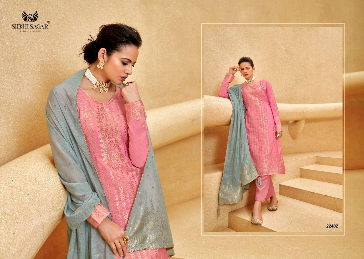 OLOVIA BY SIDDHI SAGAR 22401 TO 22406 SERIES BEAUTIFUL STYLISH SUITS FANCY COLORFUL CASUAL WEAR & ETHNIC WEAR & READY TO WEAR PURE BANARASI SILK JACQUARD DRESSES AT WHOLESALE PRICE