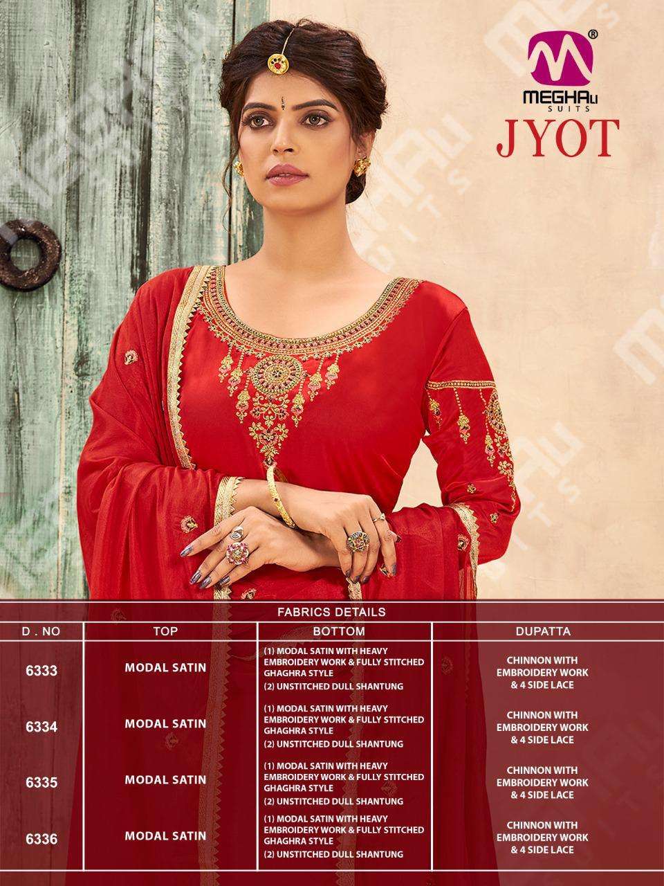 JYOT BY MEGHALI 6333 TO 6336 SERIES BEAUTIFUL SUITS COLORFUL STYLISH FANCY CASUAL WEAR & ETHNIC WEAR GEORGETTE EMBROIDERED DRESSES AT WHOLESALE PRICE
