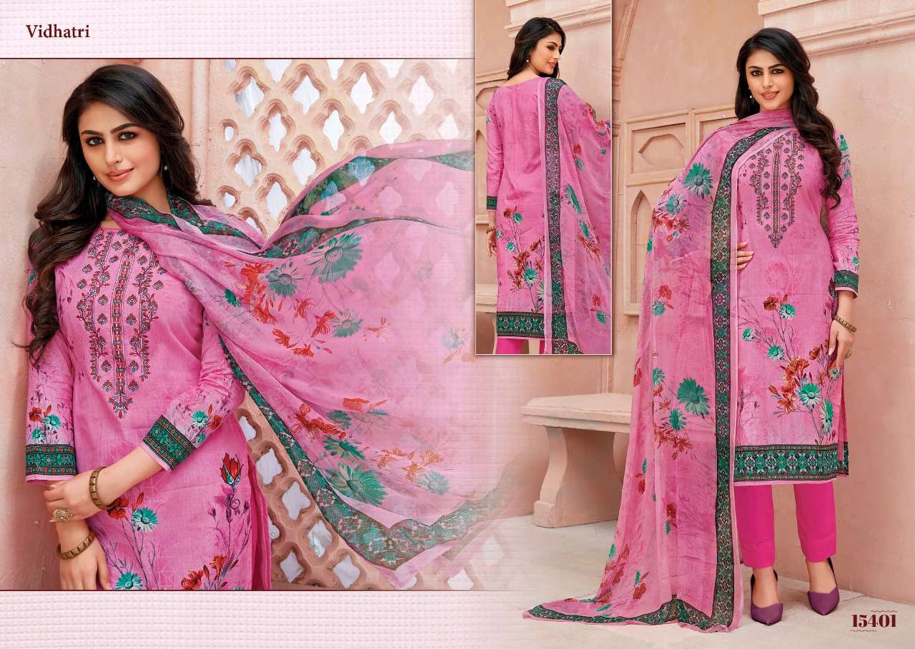 VIDHATRI BY FIRDOUS 15401 TO 15408 SERIES BEAUTIFUL STYLISH SHARARA SUITS FANCY COLORFUL CASUAL WEAR & ETHNIC WEAR & READY TO WEAR LAWN COTTON EMBROIDERED DRESSES AT WHOLESALE PRICE