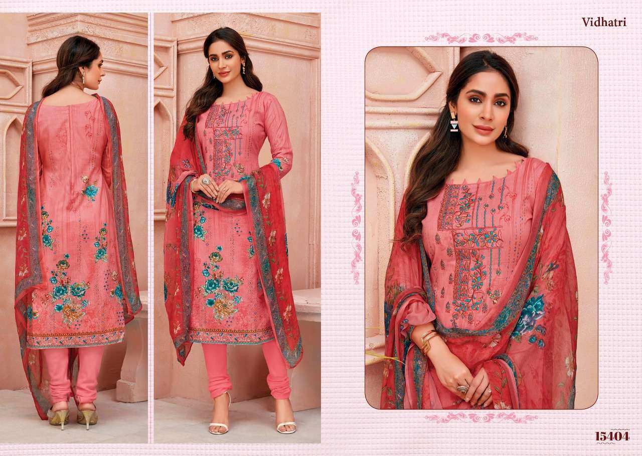 VIDHATRI BY FIRDOUS 15401 TO 15408 SERIES BEAUTIFUL STYLISH SHARARA SUITS FANCY COLORFUL CASUAL WEAR & ETHNIC WEAR & READY TO WEAR LAWN COTTON EMBROIDERED DRESSES AT WHOLESALE PRICE
