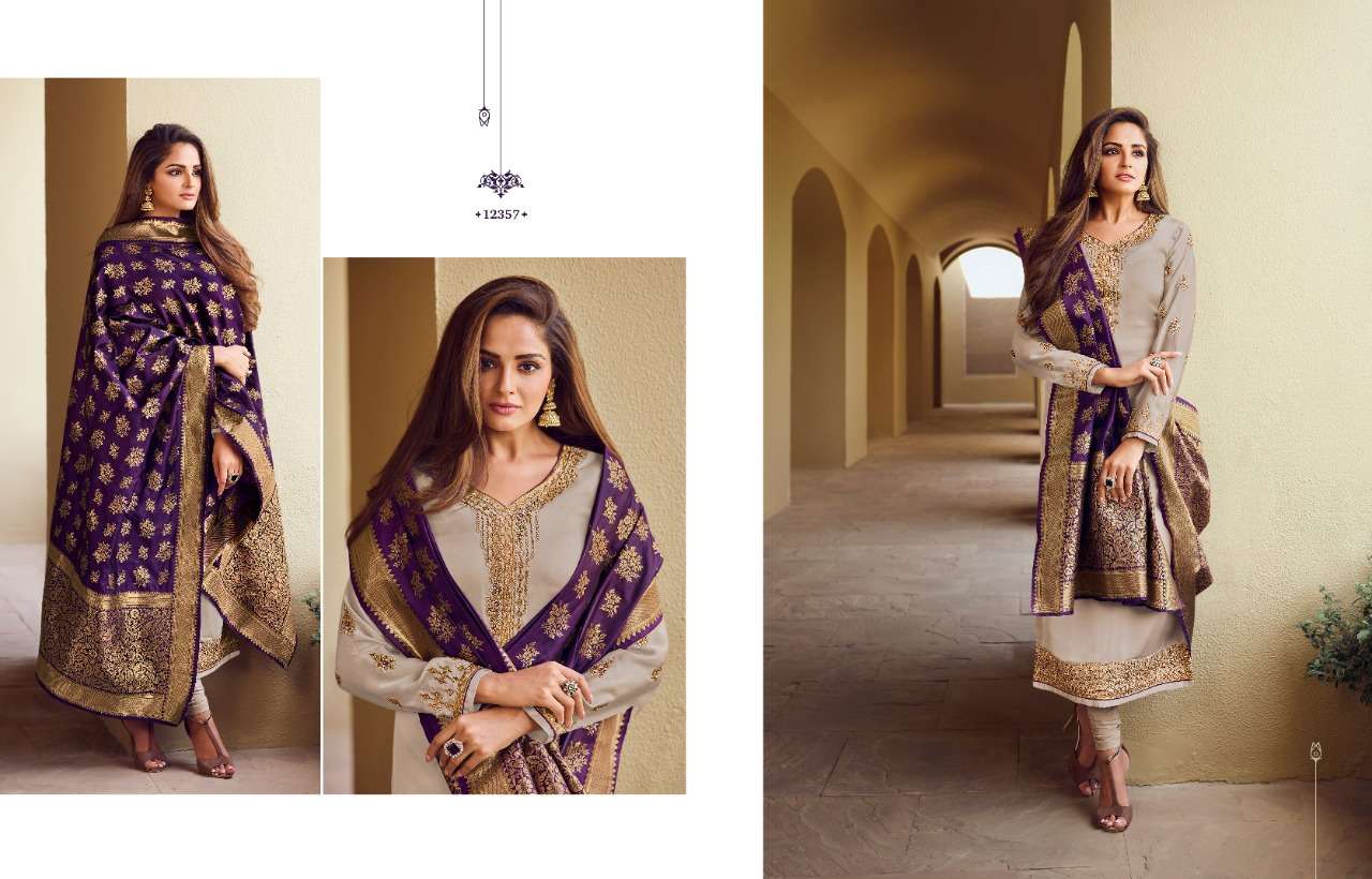 ZISA BANARASI VOL-10 BY MEERA TRENDZ 12351 TO 12358 SERIES BEAUTIFUL SUITS COLORFUL STYLISH FANCY CASUAL WEAR & ETHNIC WEAR SATIN GEORGETTE EMBROIDERED DRESSES AT WHOLESALE PRICE