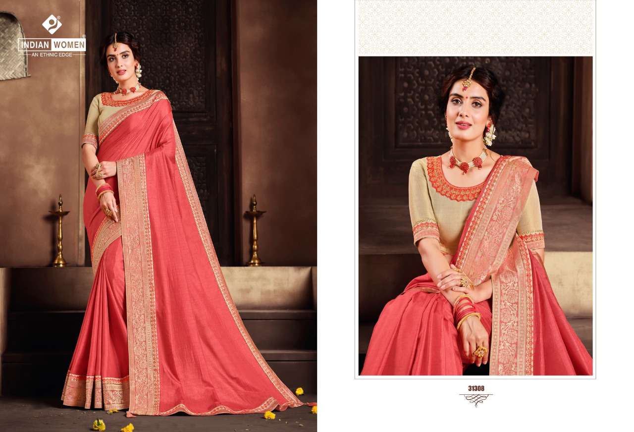 ORANGE VOL-15 BY INDIAN WOMEN 31302 TO 31313 SERIES INDIAN TRADITIONAL WEAR COLLECTION BEAUTIFUL STYLISH FANCY COLORFUL PARTY WEAR & OCCASIONAL WEAR TWO TONE SILK EMBROIDERED SAREES AT WHOLESALE PRICE