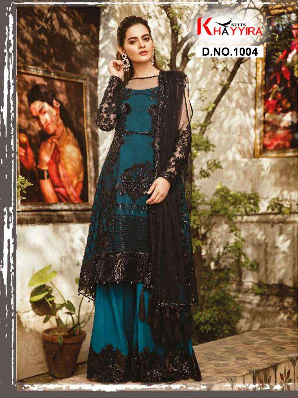 IMROZIA COLOURS BY KHAYYIRA 1004 TO 1004-B SERIES PAKISTANI SUITS BEAUTIFUL FANCY COLORFUL STYLISH PARTY WEAR & OCCASIONAL WEAR BUTTERFLY NET WITH EMBROIDERY DRESSES AT WHOLESALE PRICE